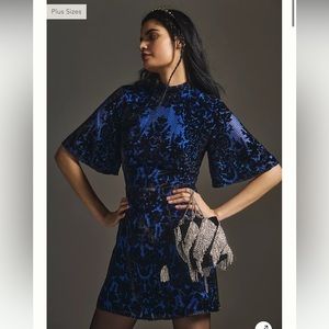 Anthropologie Mock Neck Velvet Mini Dress